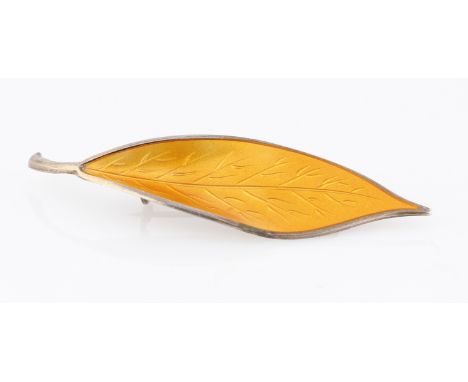A David Andersen yellow enamel leaf brooch, stamped 925 S Norway with markers mark.