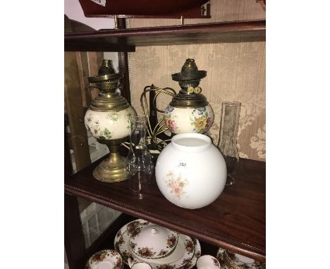PAIR OF EARLY OIL LAMP CONVERTED TO ELECTRICITY