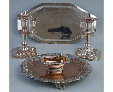 A Victorian Old Sheffield plated waiter, of circular form chased with scrolls and flowerheads within a leaf moulded Chippenda