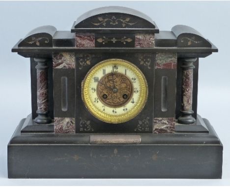 An Edwardian presentation mantel clock, with French brass eight day movement striking on a single gong, the circular cream ch