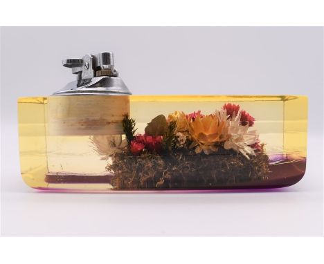 1950s Desk Lighter Resin body with flower design inside, no makers name.