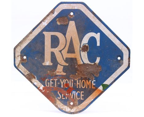 An original RAC enamel sign, 'Get-You-Home-Service', measuring approx. 10" x 10", with four screw holes, general wear to both