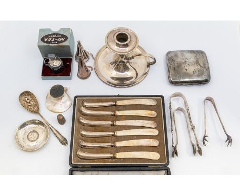 A group of silver to include: an early 20th Century Samuel Mordan &amp; Co. circular small dish inset with Victorian shilling
