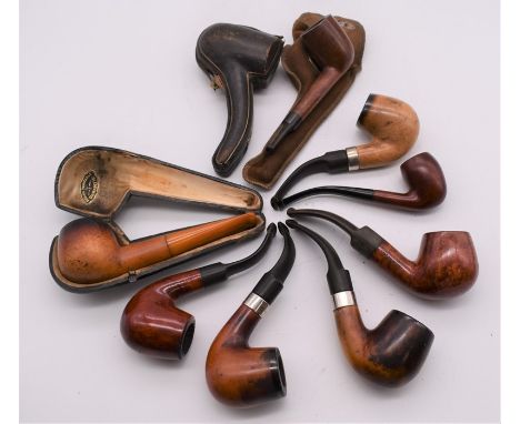 A French Ecume Veritable meerschaum and amber pipe, in fitted case together with a collection of vintage meerschaum and woode