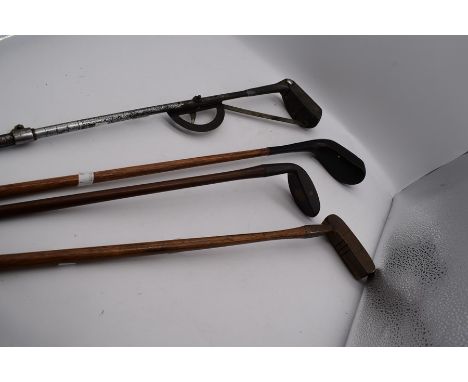 Four vintage golf putters makers to include: Bunny, Forgan, one with protractor (4)&nbsp;