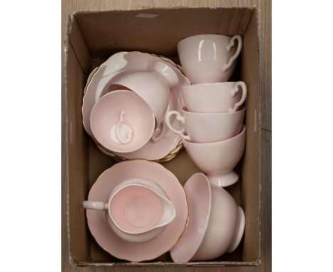 A mid 20th century "Pink" Tea Set, second quality comprising six cups, six saucers, six side plates, milk jug and sugar bowl