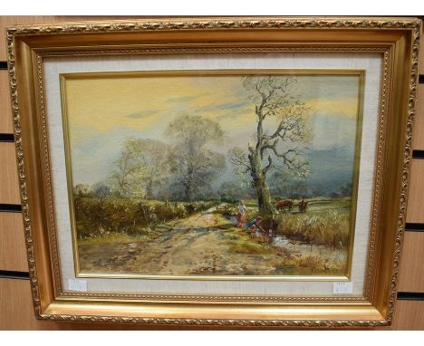 Michael Crawley (Derbyshire Artist), Children Playing Near Barrow on Trent, oil on canvas underglaze, signed, approx 26cm x 3