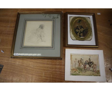 John F Tayler P.R.W.SLady of Leisurepencil sketch, 19 x 19cmsigned & inscribed verso, framed together with a 19th Century wat