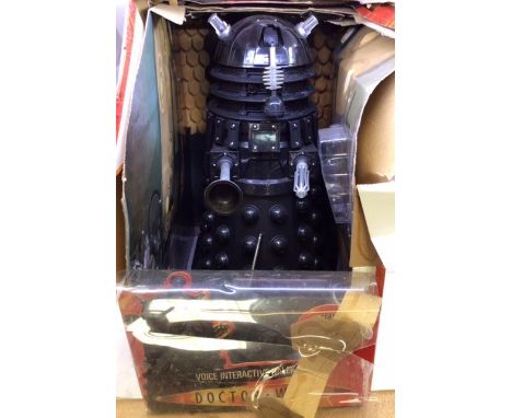 Dr Who Daleks 18 inch and 13 inch both radio control in damaged boxes, untested a/f, along with Tardis console room play set,