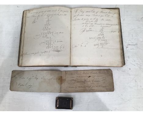 An early 19th Century mathematical compendium with annotations and formulas in chapters titled Duodecimals, The Application e