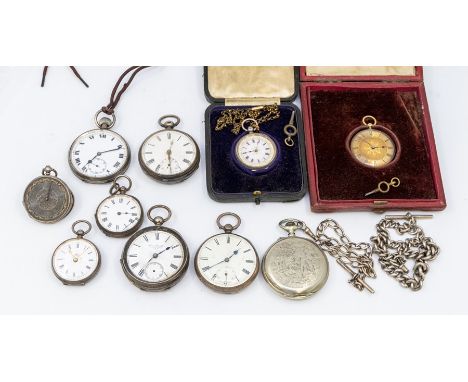 A collection of pocket watches to include a cased ladies Benson 18ct gold open faced pocket watch, gold tone dial with Roman 