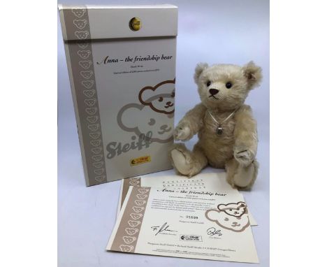 Steiff limited edition Freindship Bear 661952. Certificate number 01699. With  silver locket (some tarnishing), white tag, or