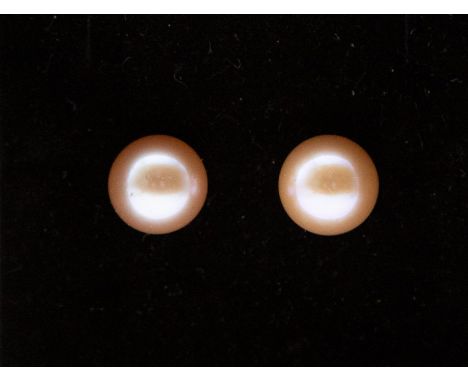 A pair of freshwater cultured pearl and 9ct gold stud earrings, the pearls with peach tone, approx 9mm, post and scroll pierc