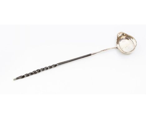 A George III silver ladle, whale bone twist handle, hallmarked by Thomas Morley, London, 1783&nbsp; (marks rubbed, dents to b