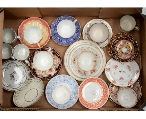 Collection of late 19th century Royal Crown Derby cups and saucers, Stevenson and Hancock, mid 19th century cups and saucers 