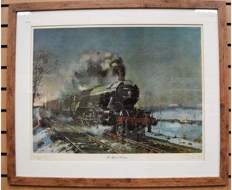 Large framed print of the Flying Scotsman, signed by Terence Cuneo, ltd ed 723/850, 60 x 78cm