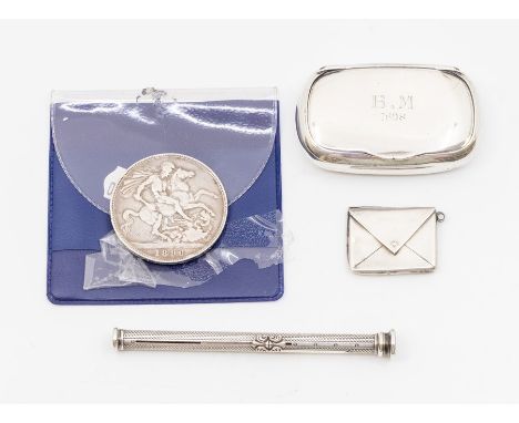 A group of silver to include: Samson Mordan engine turned retractable pencil holder, stamped Samson Mordan together with Vict