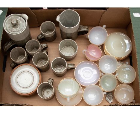 Arcopal French 1960s glass cups and saucers along with 1970s coffee set.