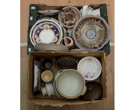 A collection of assorted ceramics including Derby part breakfast set, Hornsea pottery dish, Masons jug, lustre dish, wade tri
