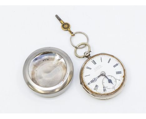 A Victorian silver open face pocket watch, white enamel dial, Roman numerals, subsidiary seconds dial, dial approx 45mm, Birm