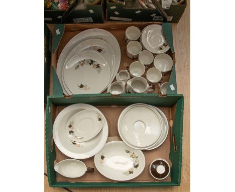 A Royal Doulton Westwood pattern tea and dinner service, including serving platter, cake plates, cups, saucers, jugs, sauce b
