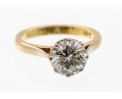 A diamond and 18ct gold solitaire, comprising a claw set round brilliant cut diamond weighing approx 2.25 carats, assessed cl