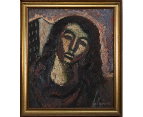 * HUGH GERARD BYARS (SCOTTISH b. 1957),PORTRAIT HEAD FEMALEoil on canvas, signed and dated '91image size 68cm x 59cm, overall
