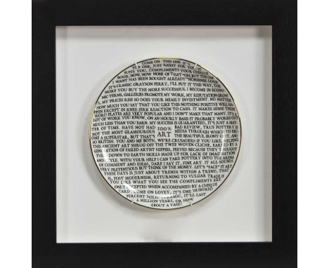 * GRAYSON PERRY RA (BRITISH b. 1960),100% ART PLATE 2020fine China plate, with artist's seal printed to base, produced for th