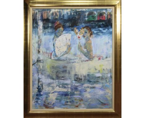 * MURIEL BARCLAY,VENICEoil on canvas, signed image size 126cm x 100cm, overall size 149cm x 124cm Framed.Note: In the inaugur