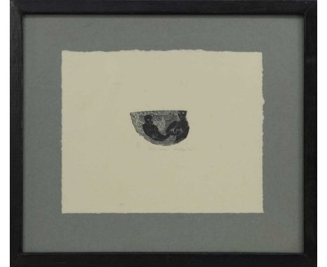 * HEATHER WILSON (SCOTTISH b. 1962),HELLO, SIMONwoodcut print on paper, signed, titled, dated '92 and numbered 6/15image size