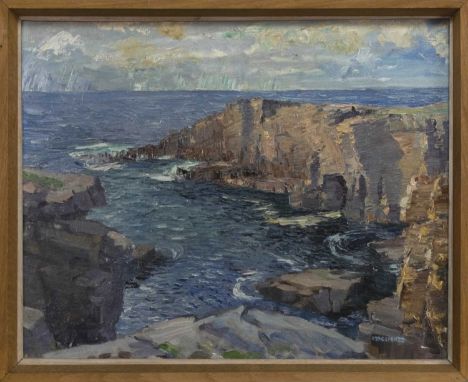 * IAN MACINNES (SCOTTISH 1922 - 2003),SCOTTISH COAST (probably Orkney)oil on board, signedimage size 38cm x 49cm, overall siz