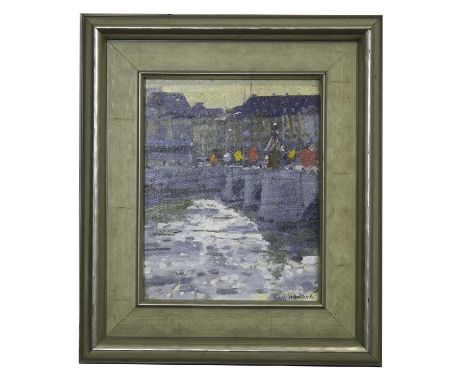 * KEN HOWARD OBE RA (BRITISH b. 1932 - ),BASLE BRIDGE AFTERNOON, LIGHT EFFECToil on canvas board, signed, titled and dated 20