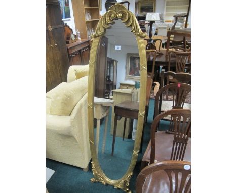 A CONTINENTAL GILT FRAME CHEVAL MIRROR the reeded frame with stylized foliate cresting 161cm (h) x 48cm (w)