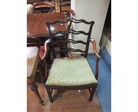 A GOOD HEPPLEWHITE MAHOGANY LADDER BACK ARMCHAIR c.1800 with drop in seat