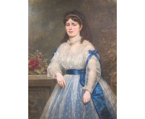 ENGLISH SCHOOL 19TH CENTURY
Three Quarter Length Portrait of a Young Girl in a Lace and Blue Silk Dress
Oil on Canvas
In Orig