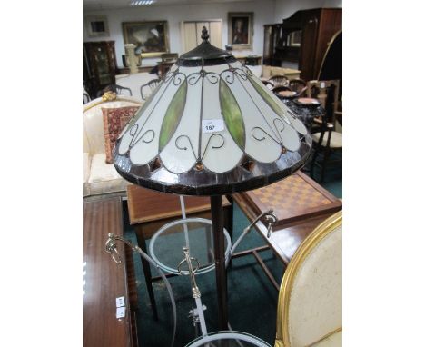 AN ART DECO STYLE STANDARD LAMP with bedded glass shade and moulded base 160cm high