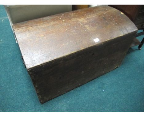A VICTORIAN DOMED TOP PINE TRAVELLING TRUNK
