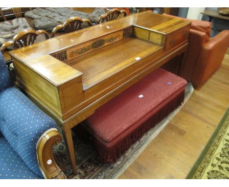 A REGENCY MAHOGANY AND SATINWOOD INLAID SPINET now converted on square tapering legs 83cm (h) x 169cm (w) x 59cm (d)