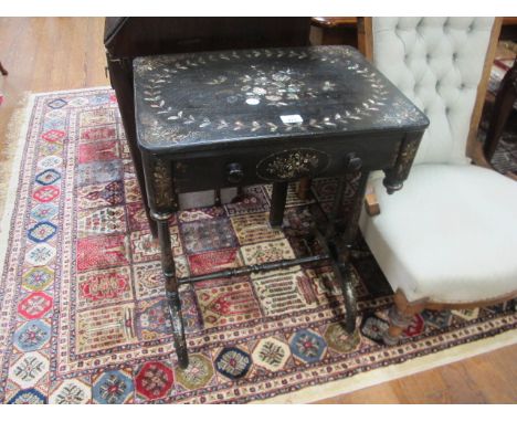 A LATE VICTORIAN PEN WORK OCCASIONAL TABLE on twin pillar supports