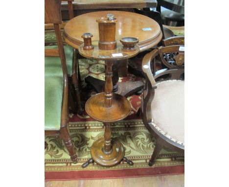 A VICTORIAN WALNUT AND BOBBIN TURNED SMOKERS COMPENDIUM TABLE