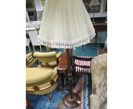 A TEAK STANDARD LAMP with pleated shade