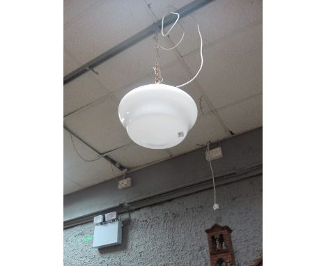 AN OPALINE GLASS BOWL SHAPED HANGING LIGHT