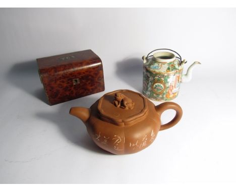 A 19th Century tea caddy, Yix Sing teapot and another (3)