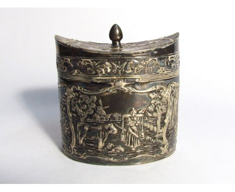 A Dutch white metal tea caddy, 9cm tall x 8.5cm wide