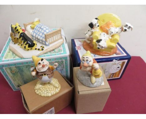 Royal Doulton figures: Grumpys Bath Time, Pongo sitting, Rolly in soot, Patch in basket, Pups in the armchair, Doc with lante