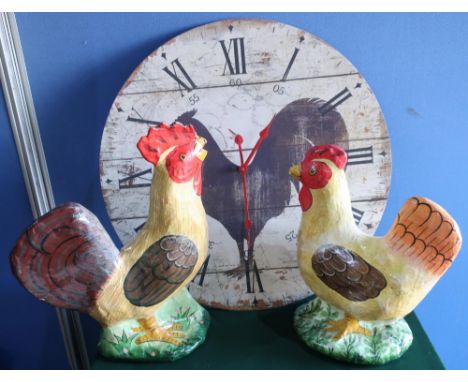 Pair of papier-mâché models of cockerils , a resin model of a Witch with broom, ceramic pig money box and a vintage style wal