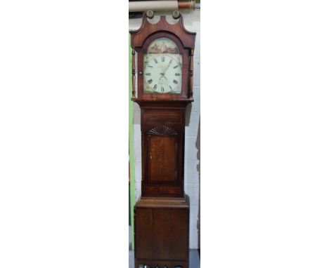 19th C mahogany and oak long case clock, with arched Roman painted dial inscribed by J. Zachariah Pickering, 30 hour movement