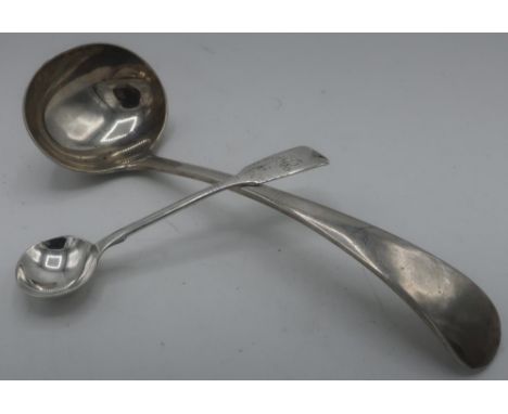 Victorian hallmarked silver Fiddle pattern salt spoon, London 1856, and a Geo.V Old English sauce ladle, 1913 (2) 2.9 oz 