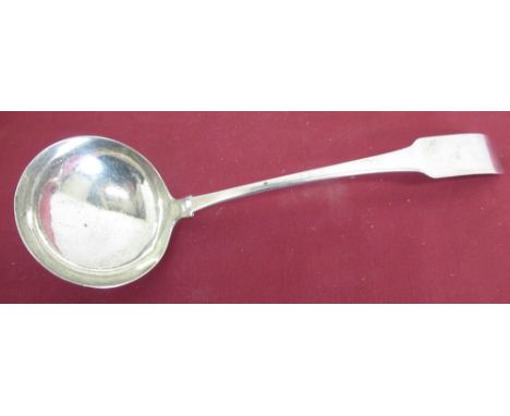 Geo.111 Irish silver hallmarked Fiddle pattern soup ladle, Dublin 1806, makers mark R.A. possibly Richard Archbold, L33cm, 6.