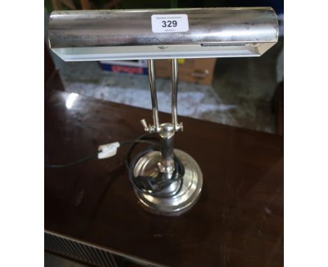 Chrome Bankers style desk lamp, adjustable fluted column on stepped circular base, H43cm 